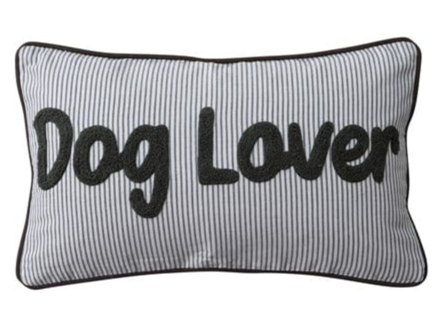 Dog Lover Striped Pillow with Piping