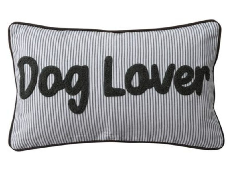 Dog Lover Striped Pillow with Piping