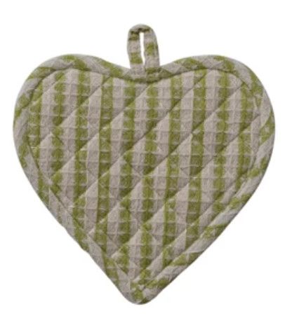Quilted Heart Shaped Pot Holder | Green Stripe