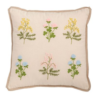 Square Floral Embroidered Pillow