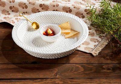 Basket Weave Ceramic Chip n Dip Dish