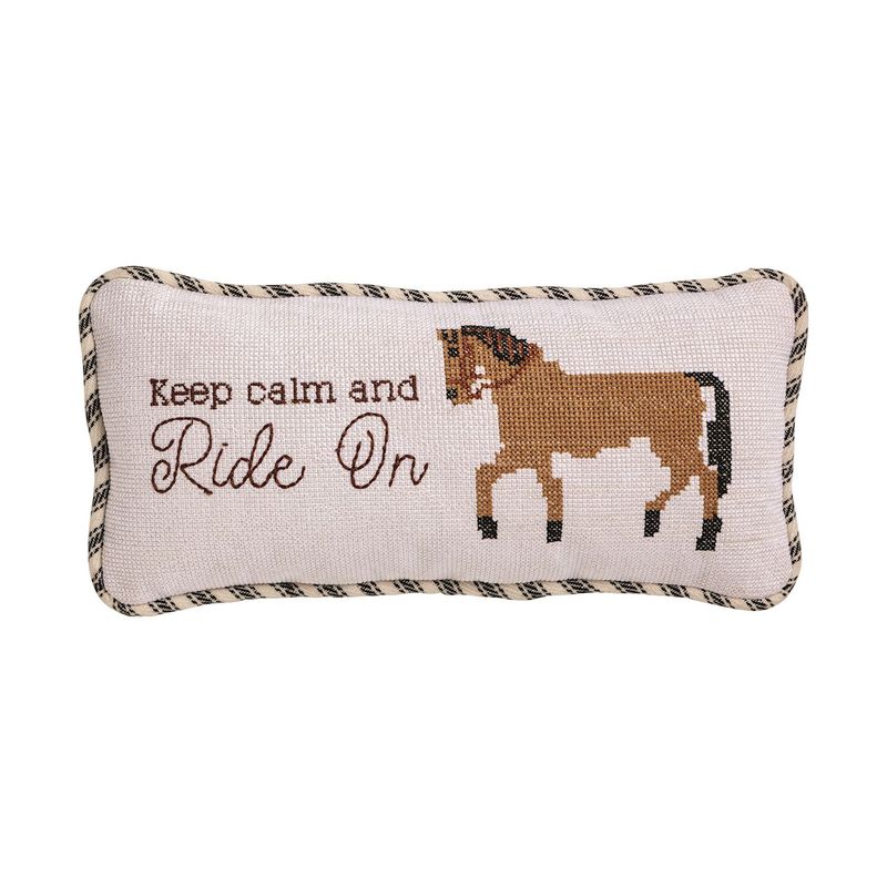 Keep Calm &amp; Ride On Needlepoint Pillow