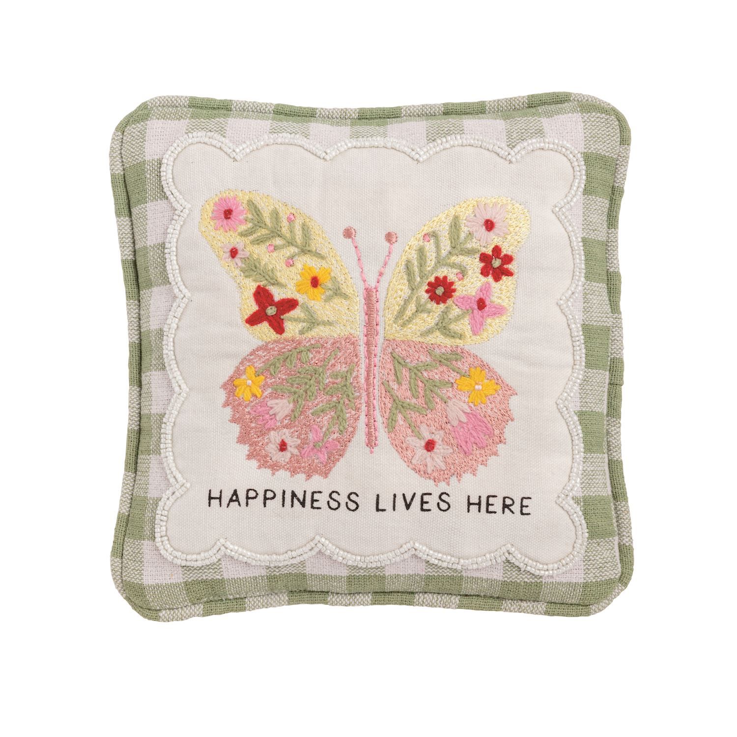 Happiness Lives Here Embellished Pillow