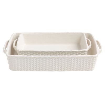 Basket Weave Ceramic Baker Set of 2