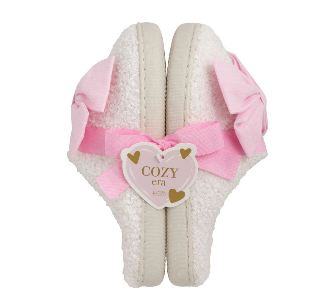 Cozy Era Bow Slippers, Color: Pink, Size: S/M