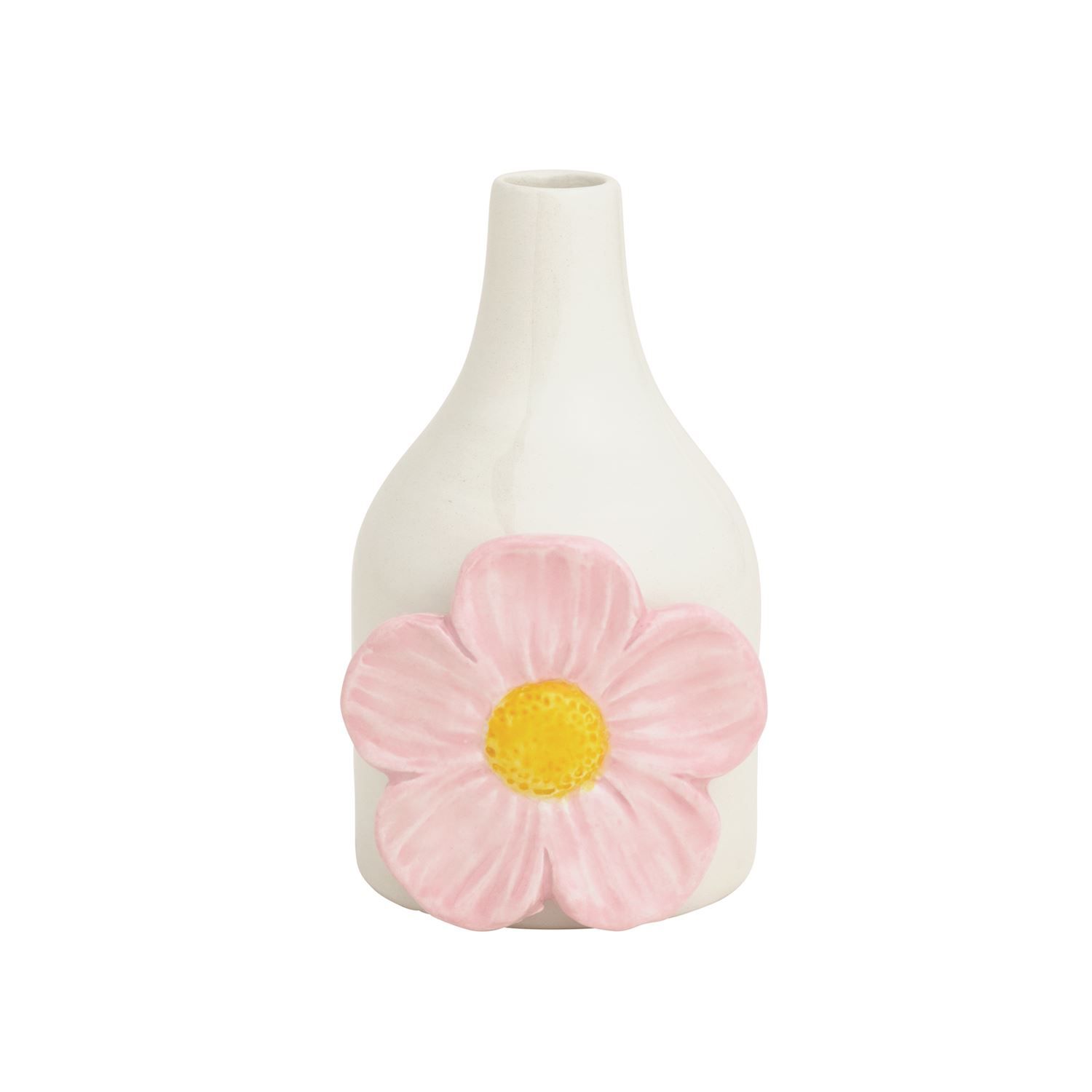 Handpainted Ceramic Vase with Light Pink Flower