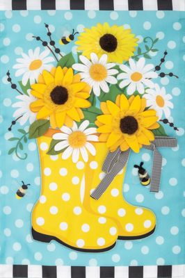 Yellow Rain Boots Applique Garden Flag