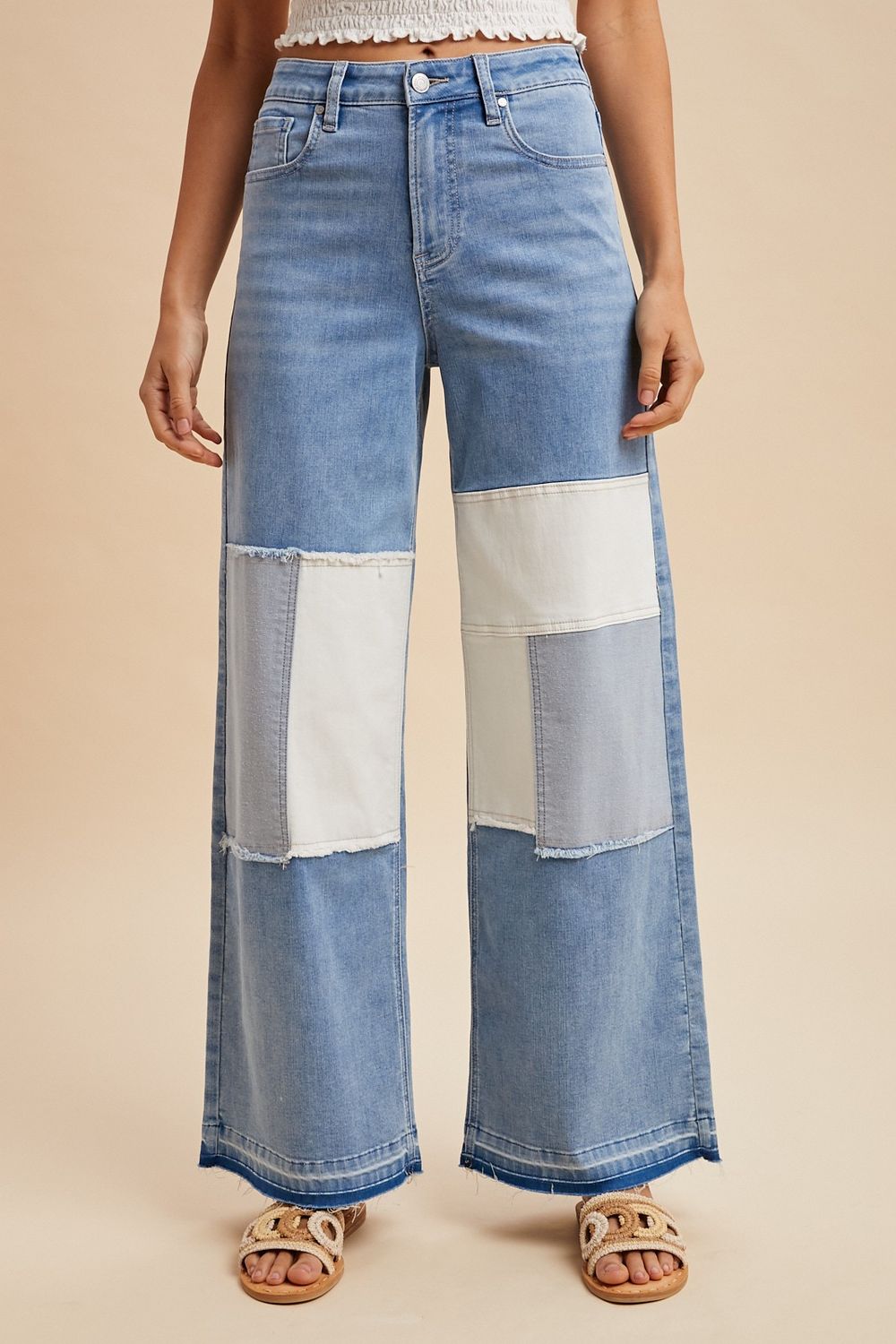 The Delia Patchwork Wide Leg Jean, Size: S