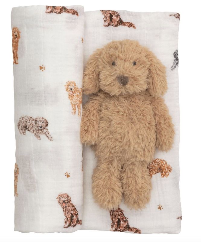 Doodle Swaddle with Bunny Rattle