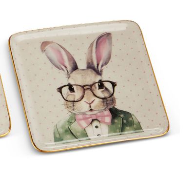 Dapper Bunny with Glasses Trinket Tray