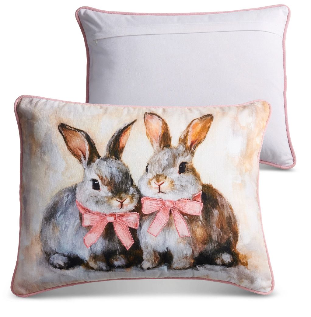 Easter Bunny with Pink Bow Pillow