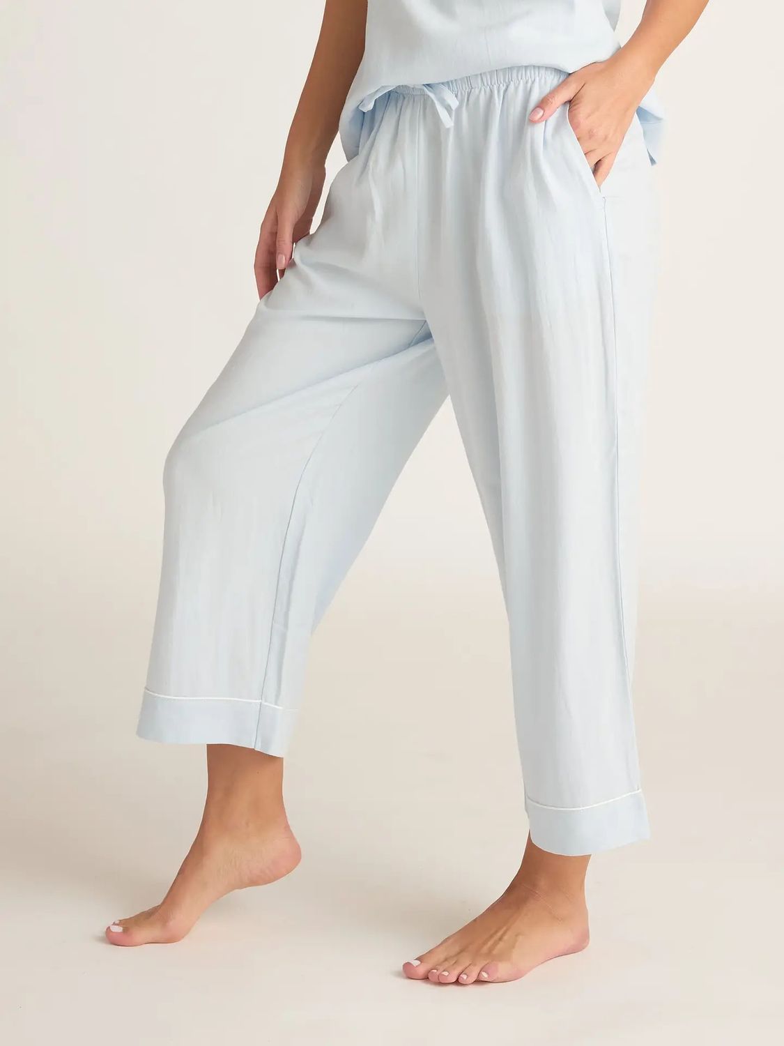 Faceplant Dreams Linen Capri Pants, Color: Sky Blue, Size: S