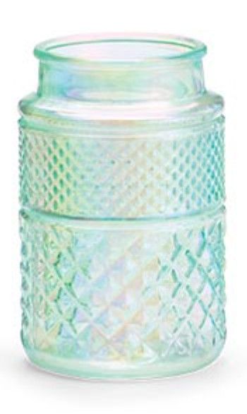 Iridescent Pressed Pattern Spring Vase | Green