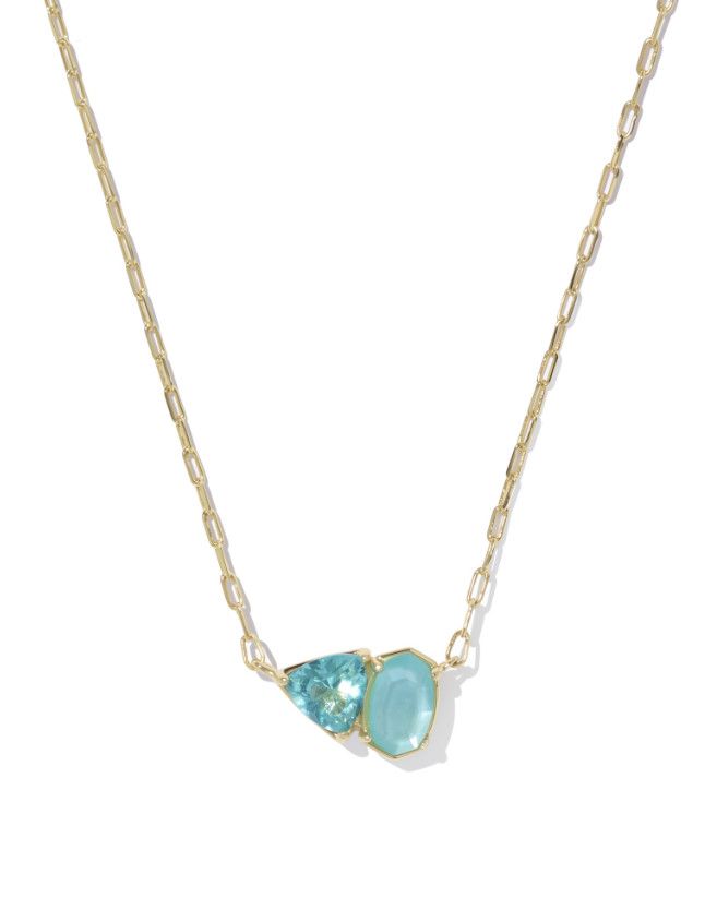 The Tatum Short Pendant Necklace in Gold Blue Mix
