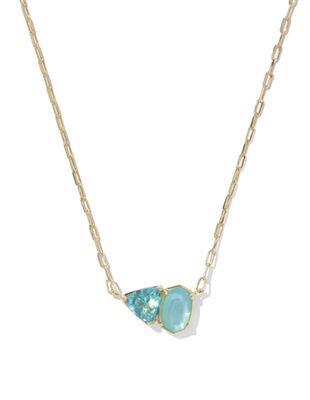 The Tatum Short Pendant Necklace in Gold Blue Mix