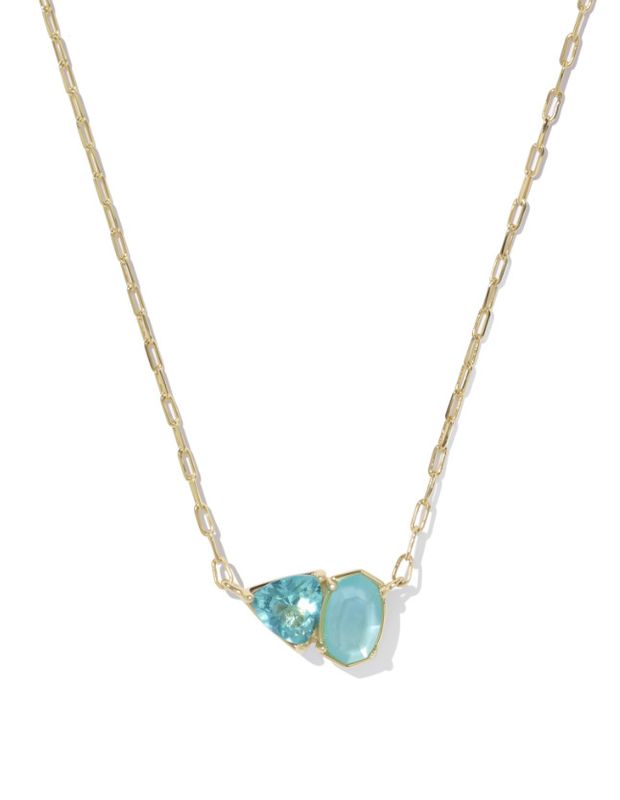 The Tatum Short Pendant Necklace in Gold Blue Mix