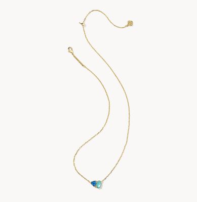 The Tatum Short Pendant Necklace in Gold Blue Mix