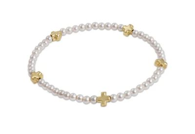 Signature Cross Small 3mm Pearl Bracelet Gold