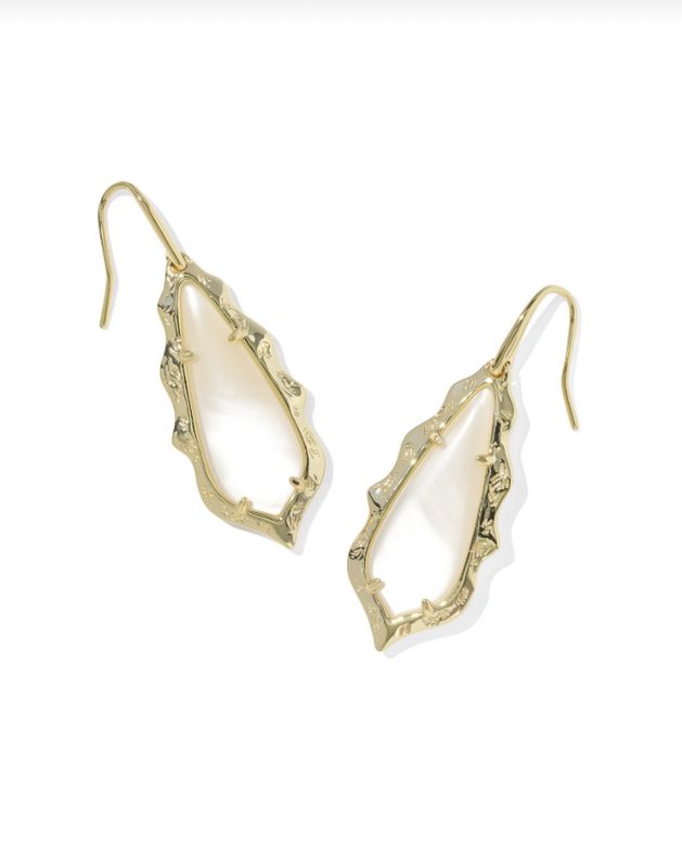 The Adriana Scallop Frame Drop Earrrings in Gold Mother of Pearl