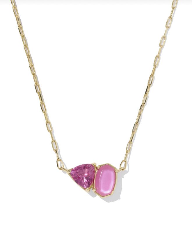 The Tatum Short Pendant Necklace in Gold Azalea Pink Mix