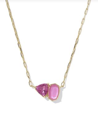 The Tatum Short Pendant Necklace in Gold Azalea Pink Mix