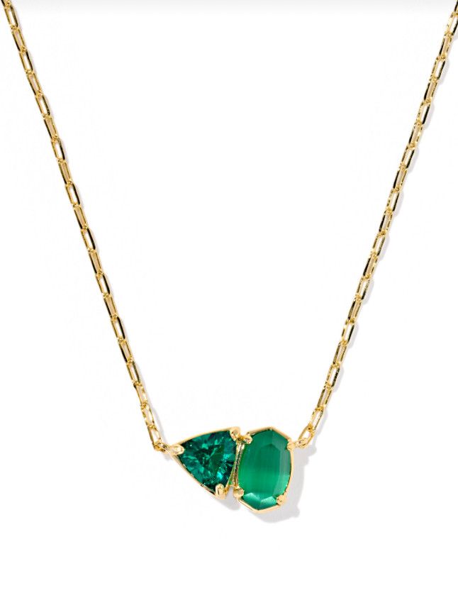 The Tatum Short Pendant Necklace in Gold Dark Green Mix