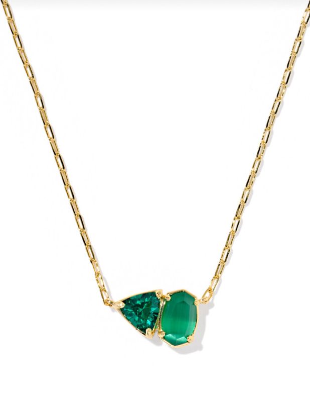 The Tatum Short Pendant Necklace in Gold Dark Green Mix