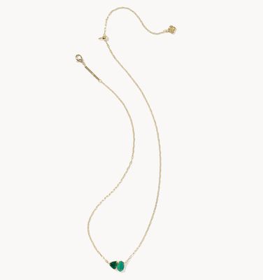 The Tatum Short Pendant Necklace in Gold Dark Green Mix