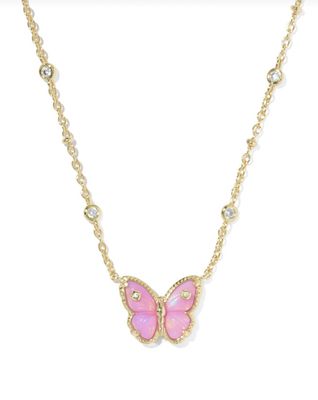 The Cailey Butterfly Pendant Necklace in Pink Opalescent Resin