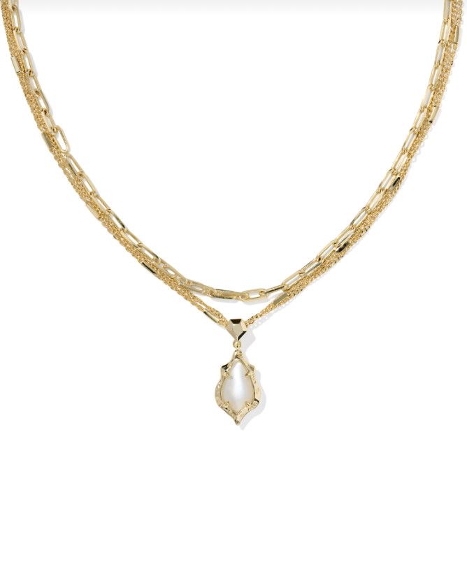 The Adriana Scallop Frame  Multistrand Necklace in Gold Mother of Pearl
