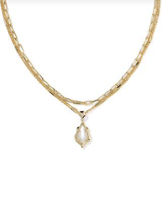 The Adriana Scallop Frame  Multistrand Necklace in Gold Mother of Pearl