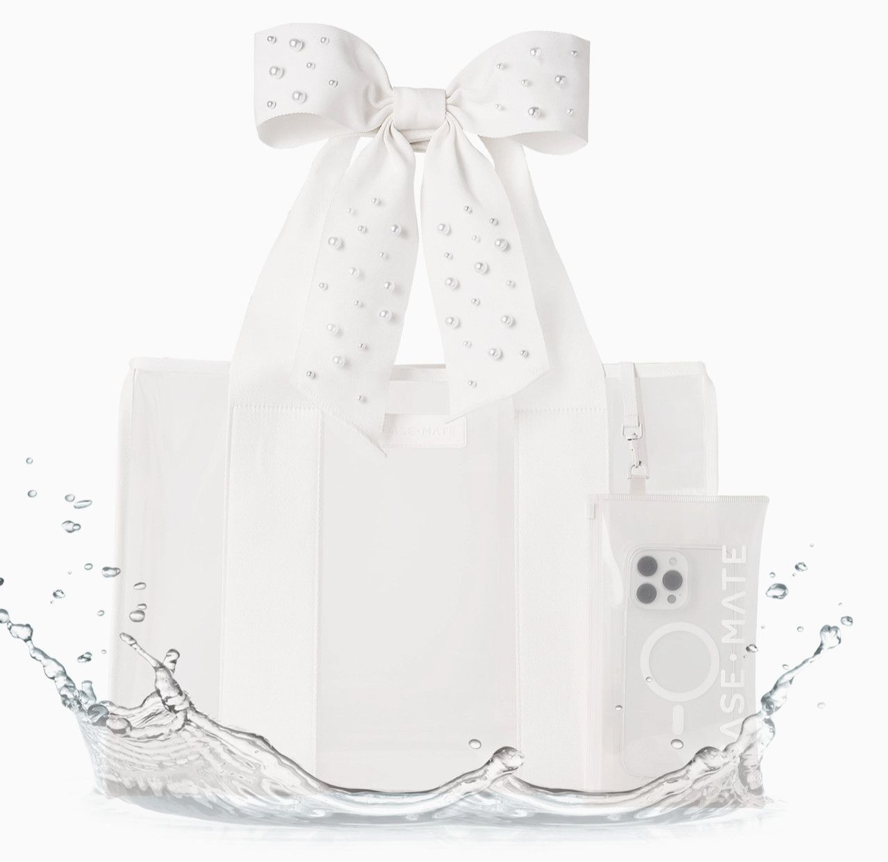 Case-Mate Jelly Tote + Phone Pouch | Ivory Pearl Bow