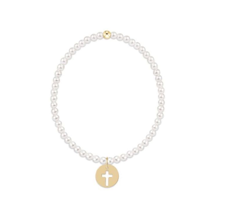 Classic Pearl 3mm Bracelet Blessed Gold Disc