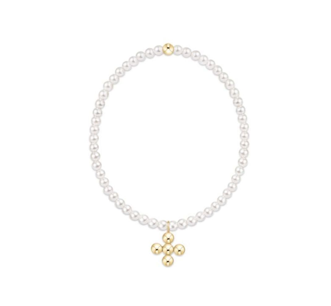 Classic Pearl 3mm Bracelet Signature Cross 4mm Beaded Gold Charm