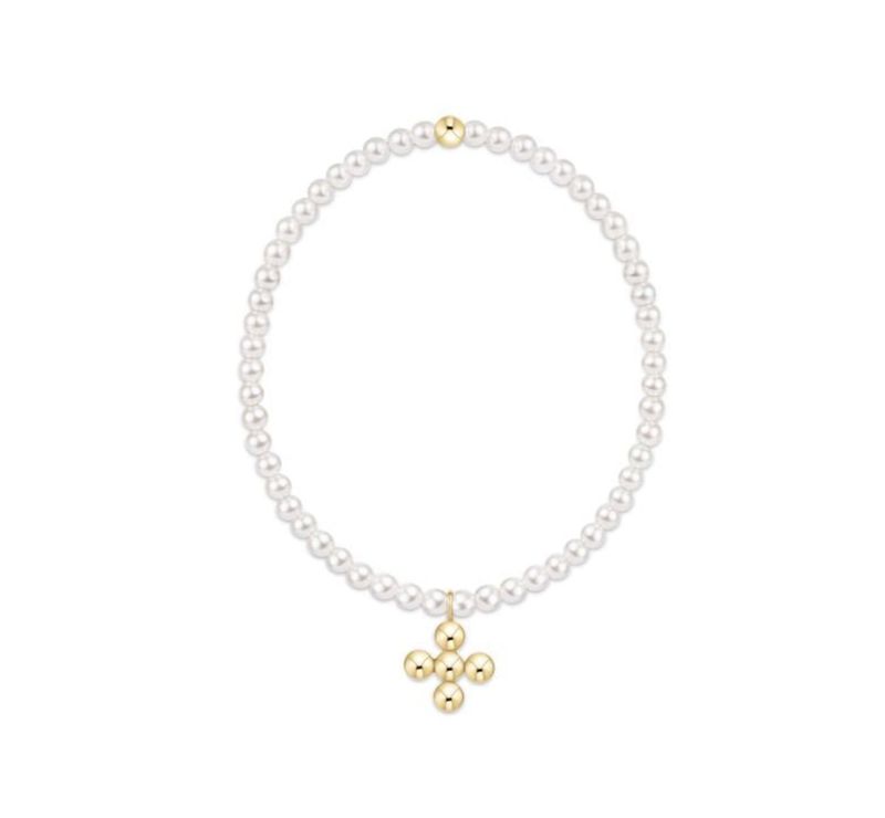Classic Pearl 3mm Bracelet Signature Cross 4mm Beaded Gold Charm
