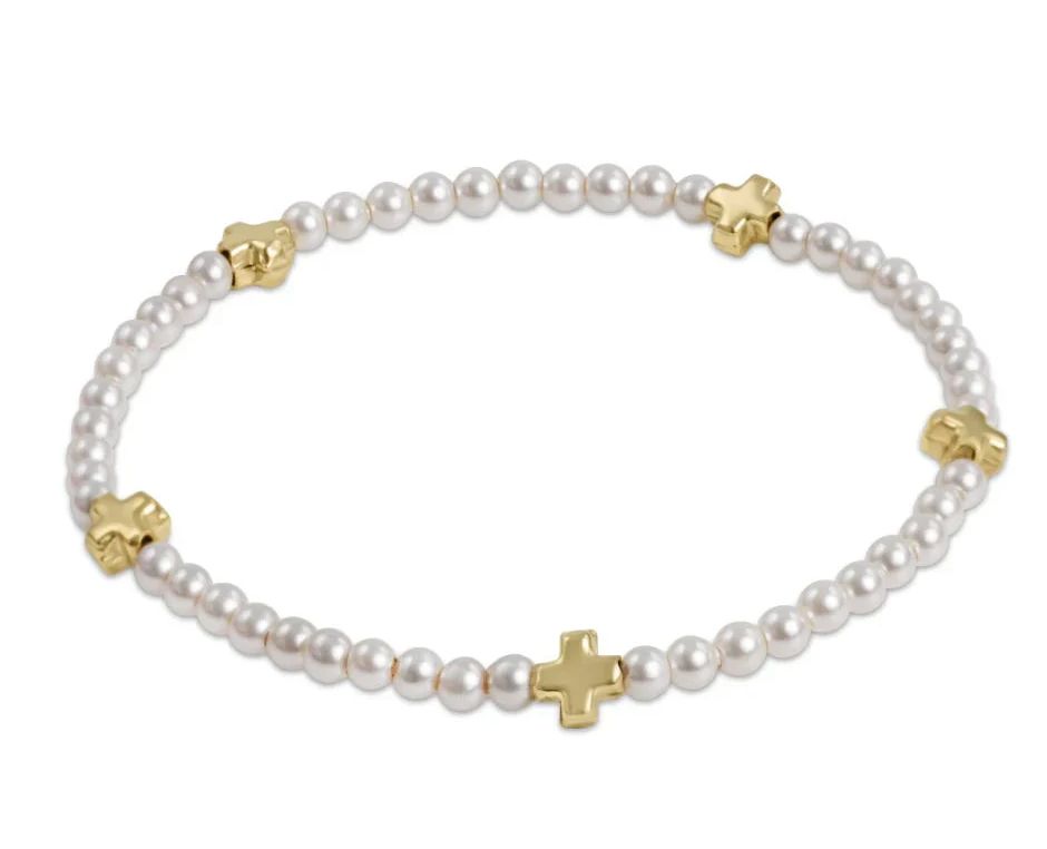 Enewton EGIRL Signature Cross Small 3mm Pearl Bracelet Gold