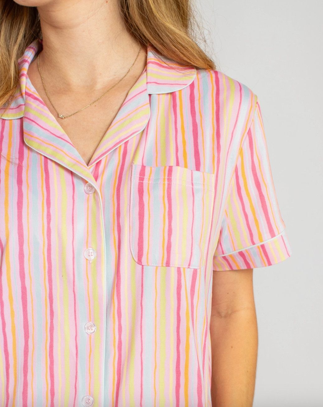 Addie Stripe Short Sleeve Button Sleep Shirt, Size: XS