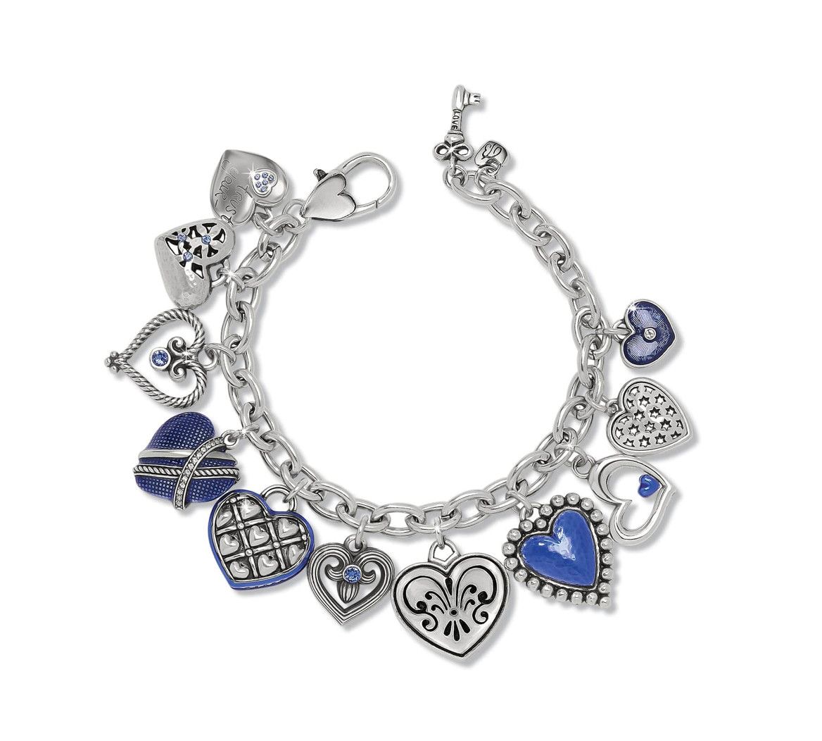 One Heart Link Charm Bracelet Blue