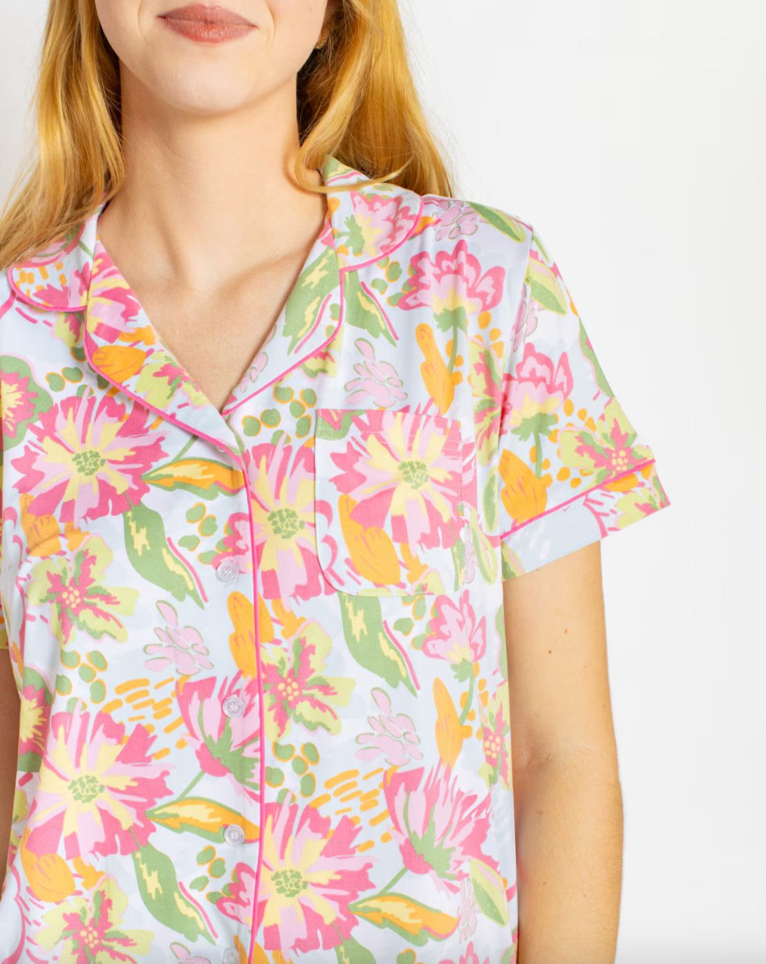 Summer Bouquet Short Sleeve Button Up Sleep Shirt, Size: XS
