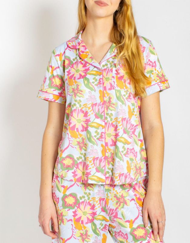 Summer Bouquet Short Sleeve Button Up Sleep Shirt