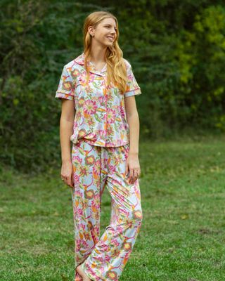 Summer Bouquet Short Sleeve Button Up Sleep Shirt