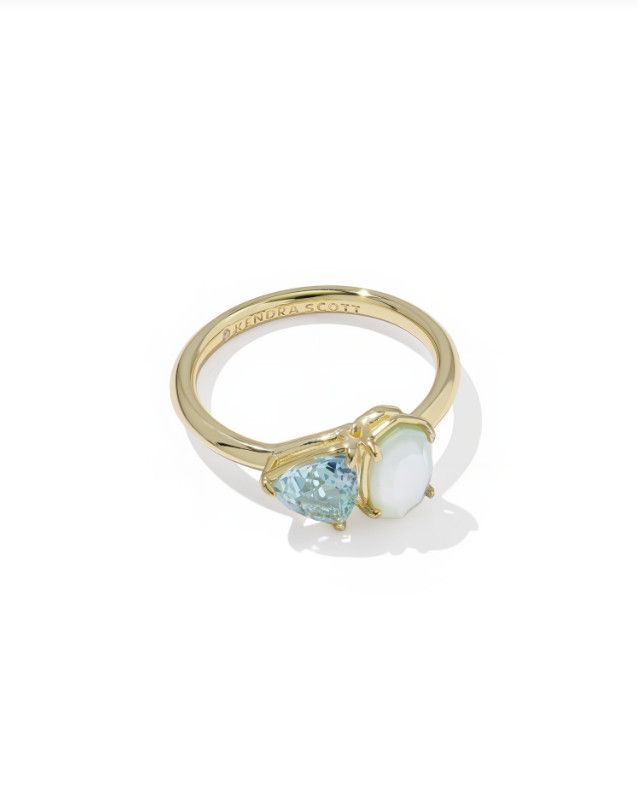The Tatum Band Ring in Gold Light Blue Mix, Size: 6