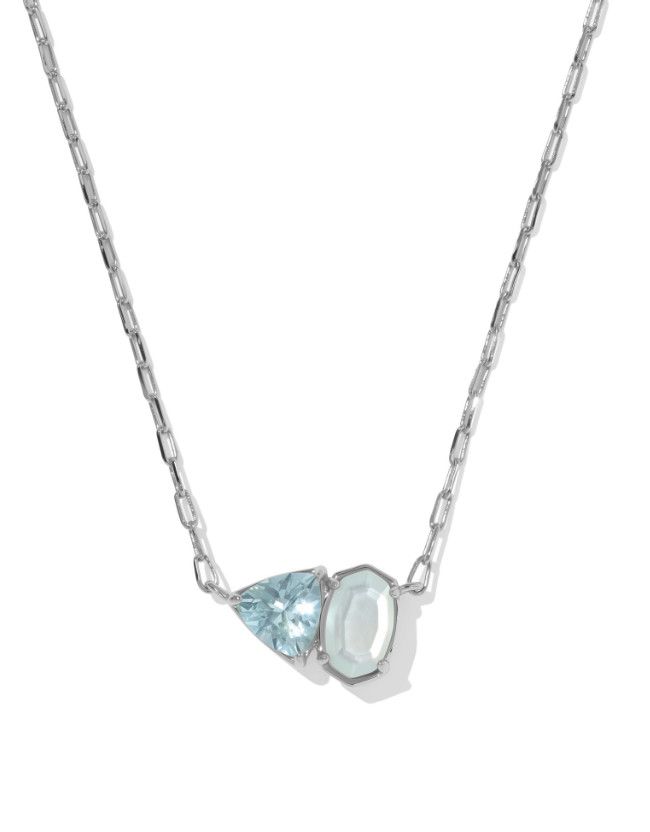 The Tatum Short Pendant Necklace in Light Blue Mix, Color: Silver