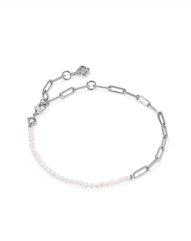 The Markie Half Chain Bracelet Freshwater Pearl, Color: Silver