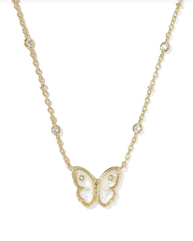 The Cailey Butterfly Pendant Necklace in Ivory Mother of Pearl