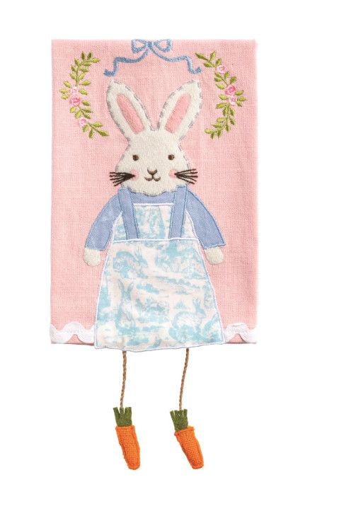 Bunny Dangle Leg Tea Towel | Pink