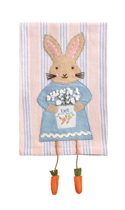 Bunny Dangle Leg Tea Towel | Pink Stripe