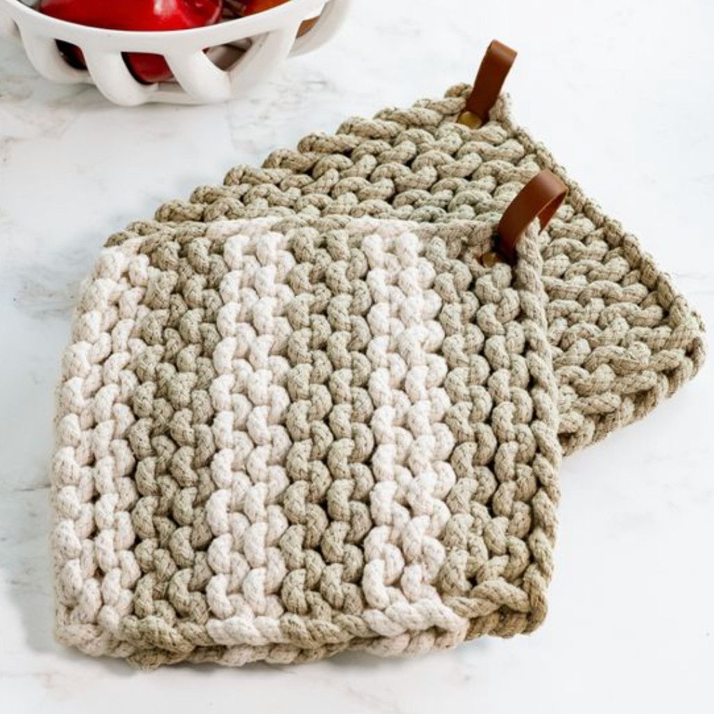 Sage Stripe Knit Potholder