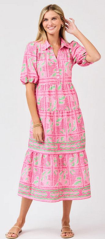 The Eloise Trellis Tiles Dress, Color: Pink, Size: S