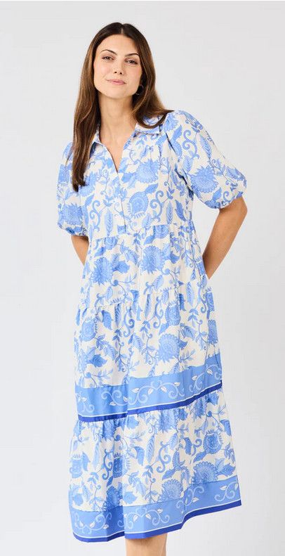 The Eloise Porcelain Vines Dress, Color: Blue, Size: S
